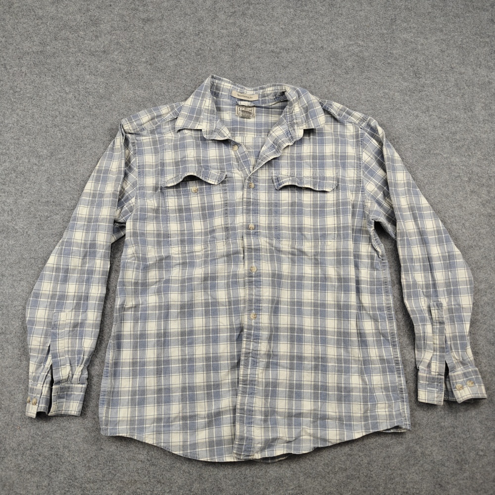 L.L.Bean Shirt Mens Large Blue Plaid 100% Cotton Flannel Long Sleeve Button-Up